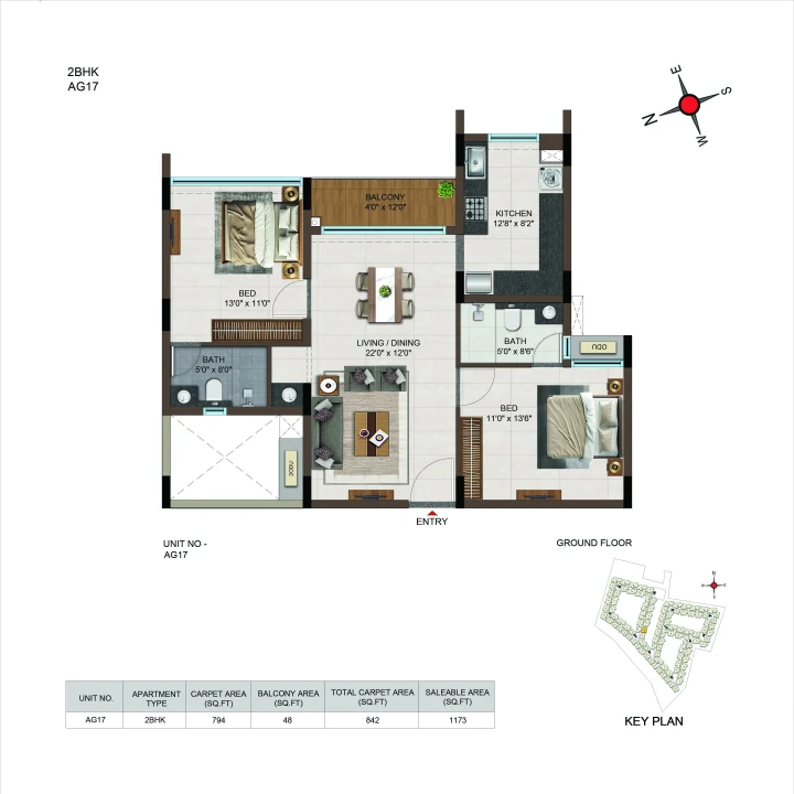 Model flat reference plan for Casagrand Moondance Kumbalgodu